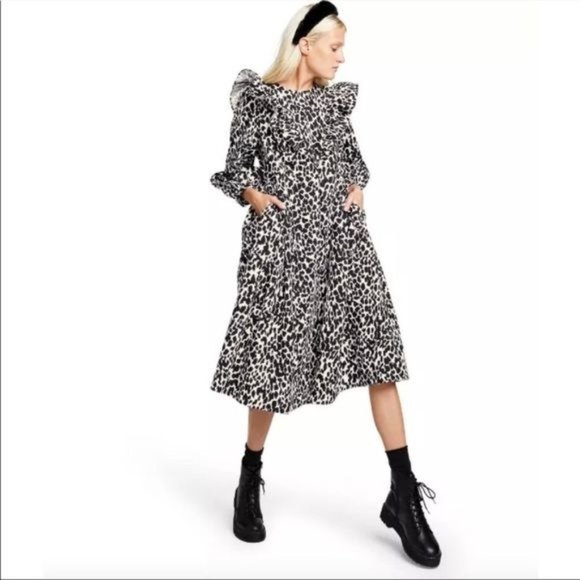 Sandy Liang x Target Leopard Print Long Ruffle Sleeve Midi Dress Plus Size NWT - Picture 15 of 15